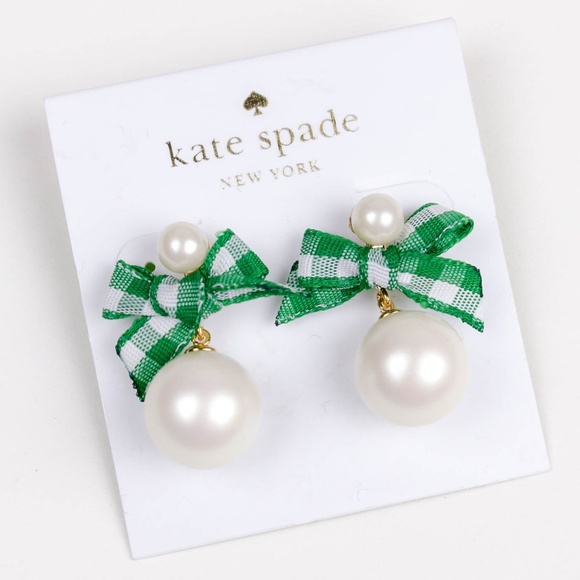 kate spade Jewelry - kate spade green bow pearl earrings